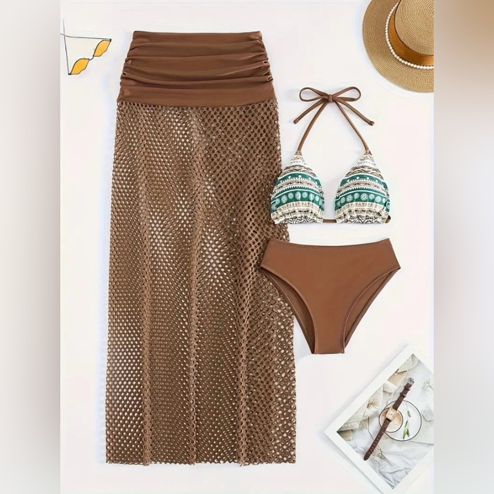 NWT AD Tribal Print 3 Piece Set Bikini, SIZE S